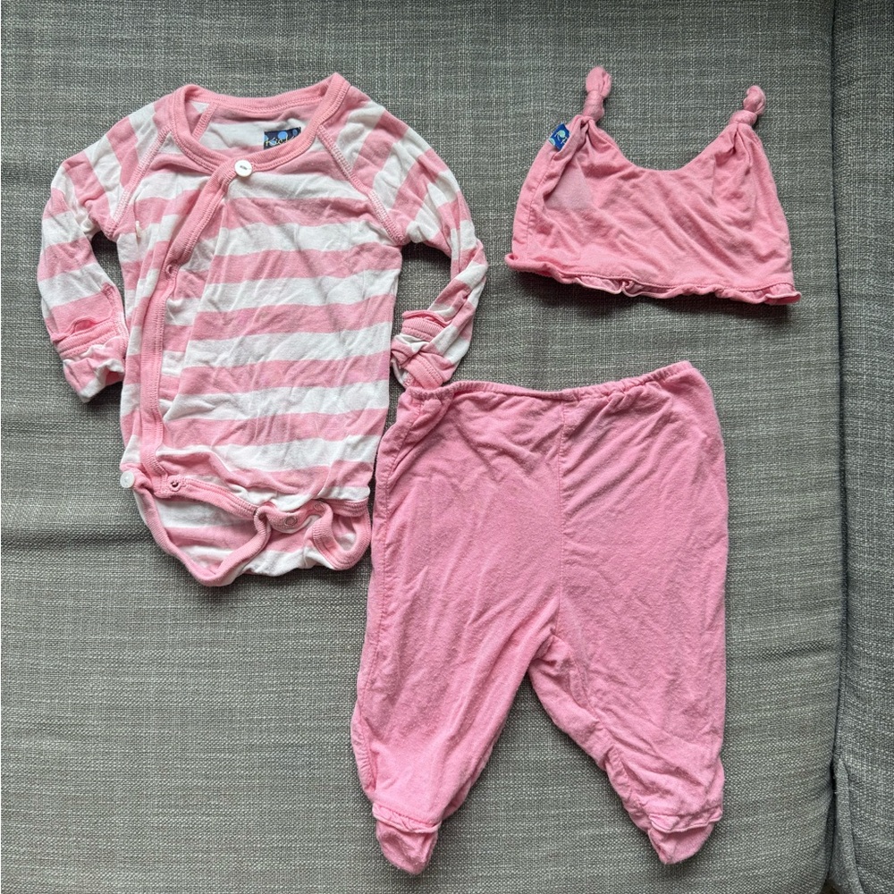 Kickee Pants 0-3 months Pink Striped Baby Outfit Set